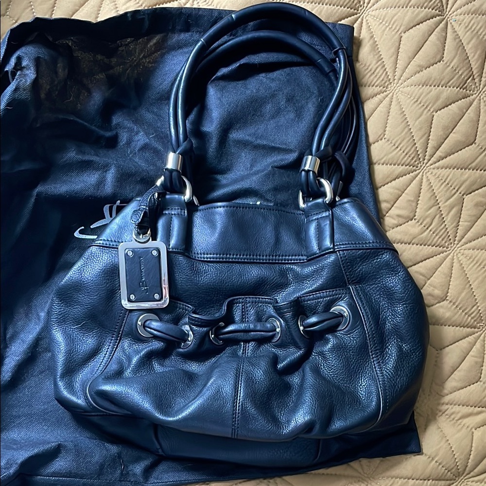 B. Makowsky Black Shoulder Bag and Silver Hardware